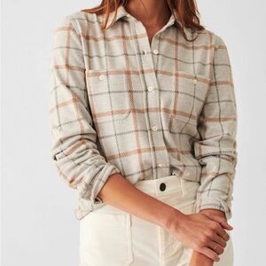 Faherty Plaid LEGEND Sweater  Button Down Shirt in Cream and Tan